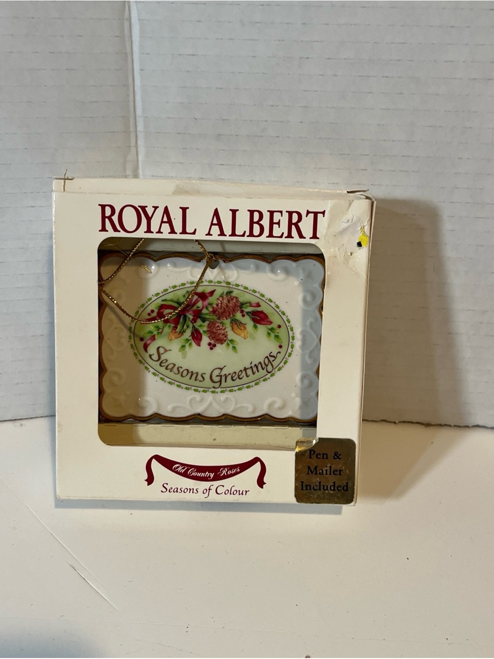 Royal Albert Old Country Roses Seasons Greetings Ceramic Holiday Ornament